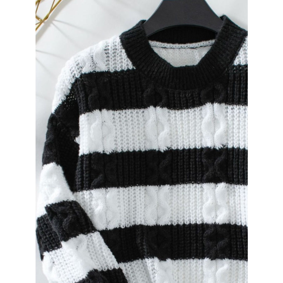 Striped Round Neck Long Sleeve Sweater Apparel and Accessories