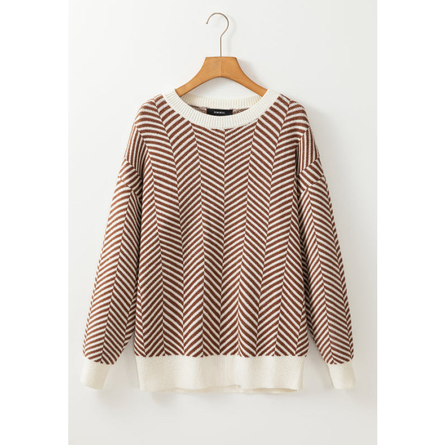 Striped Round Neck Long Sleeve Sweater Apparel and Accessories