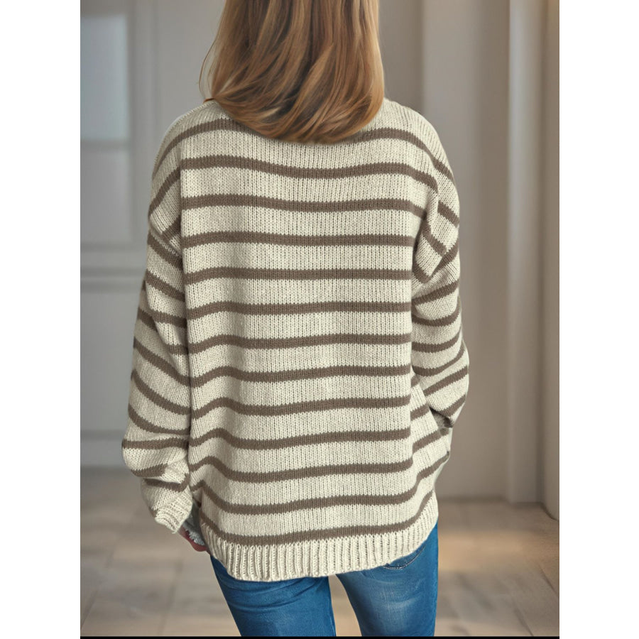 Striped Round Neck Long Sleeve Sweater Apparel and Accessories