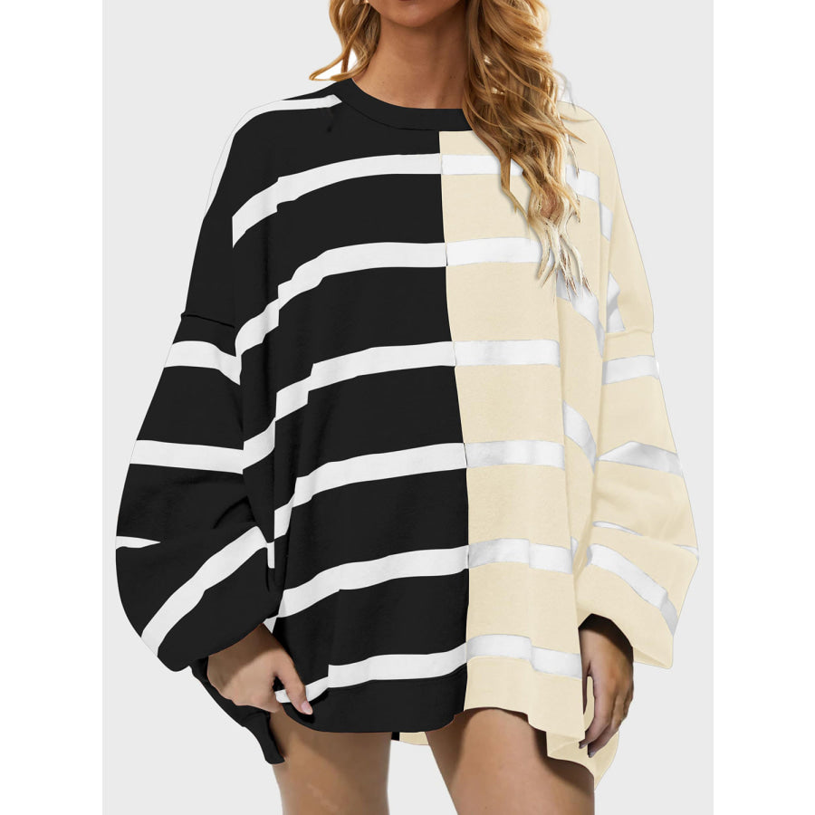 Striped Round Neck Long Sleeve Sweater Apparel and Accessories