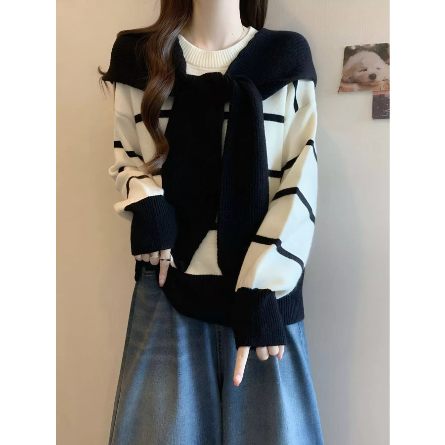 Striped Round Neck Long Sleeve Sweater Apparel and Accessories