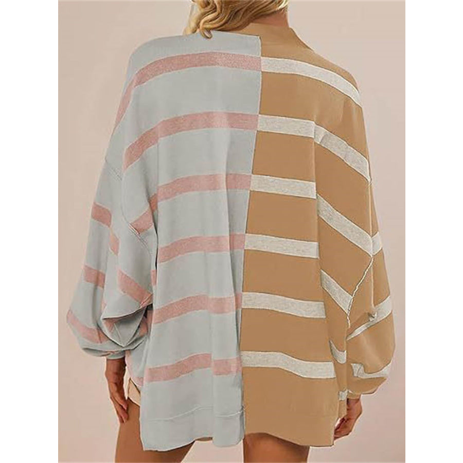 Striped Round Neck Long Sleeve Sweater Apparel and Accessories