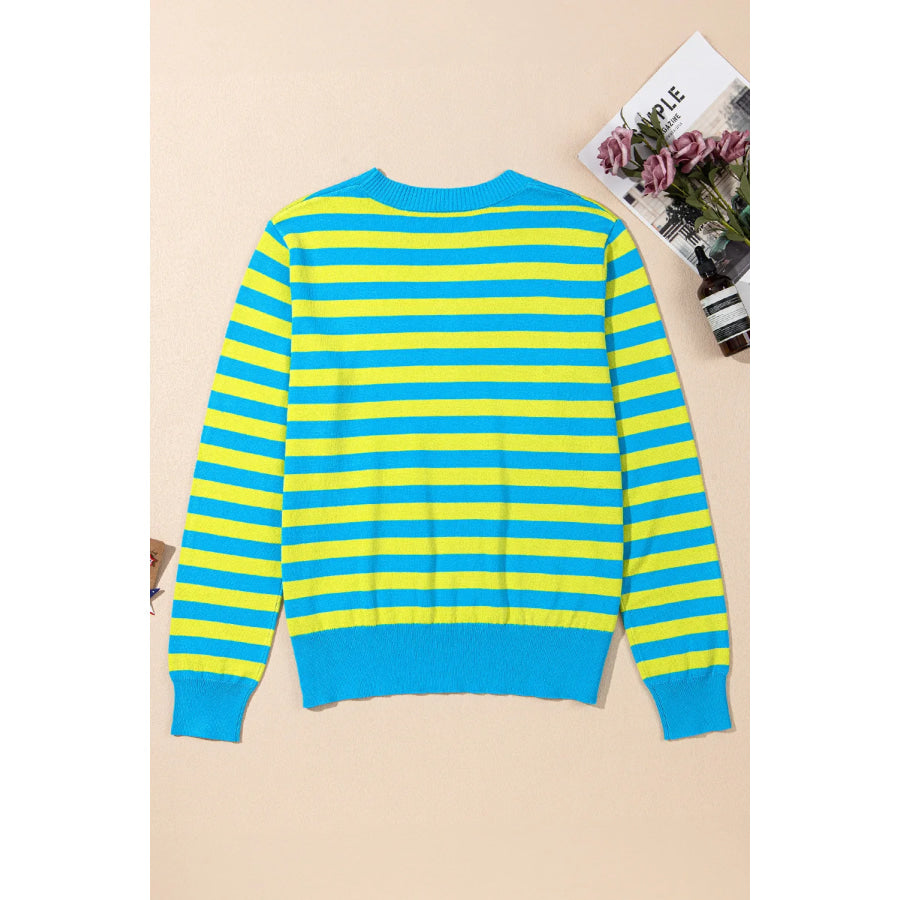 Striped Round Neck Long Sleeve Sweater Apparel and Accessories