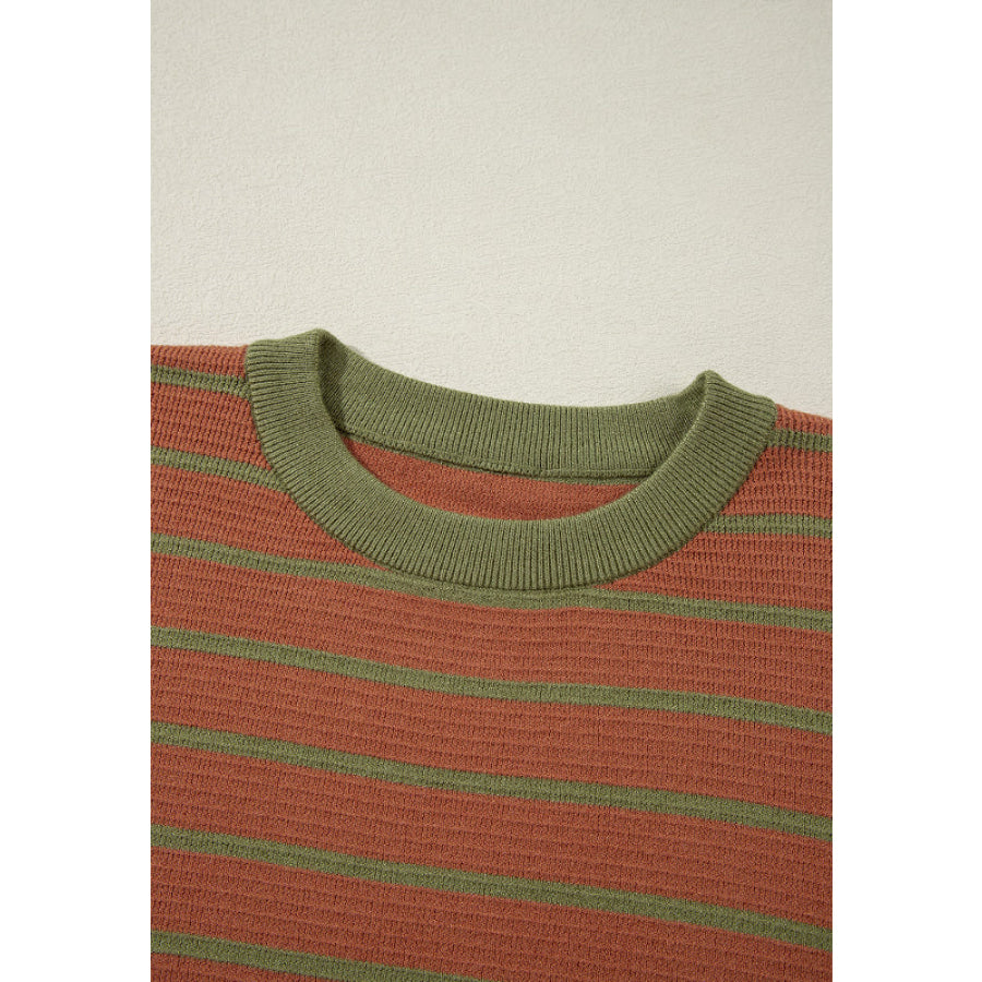 Striped Round Neck Long Sleeve Sweater Apparel and Accessories