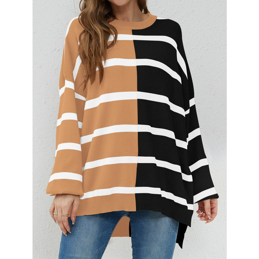 Striped Round Neck Long Sleeve Sweater Apparel and Accessories