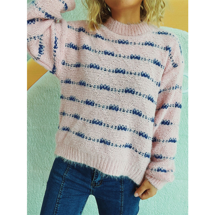 Striped Round Neck Long Sleeve Sweater Apparel and Accessories