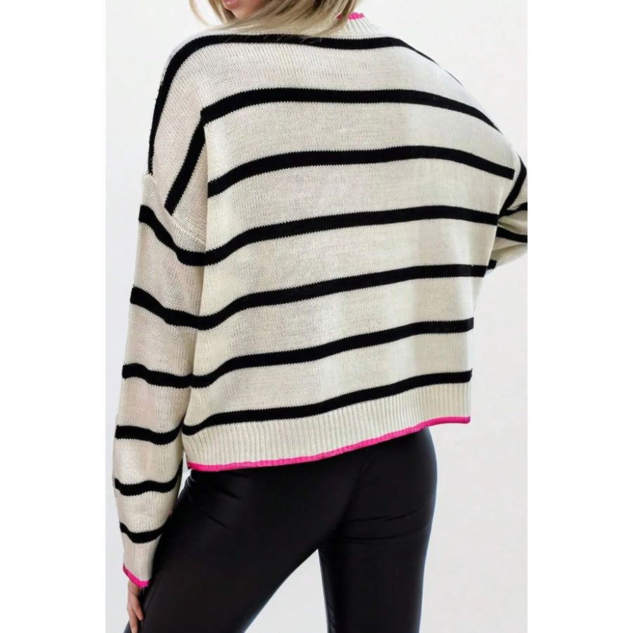 Striped Round Neck Long Sleeve Sweater Apparel and Accessories