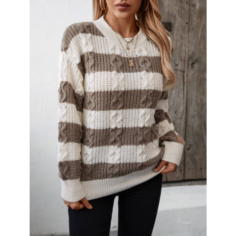 Striped Round Neck Long Sleeve Sweater Apparel and Accessories