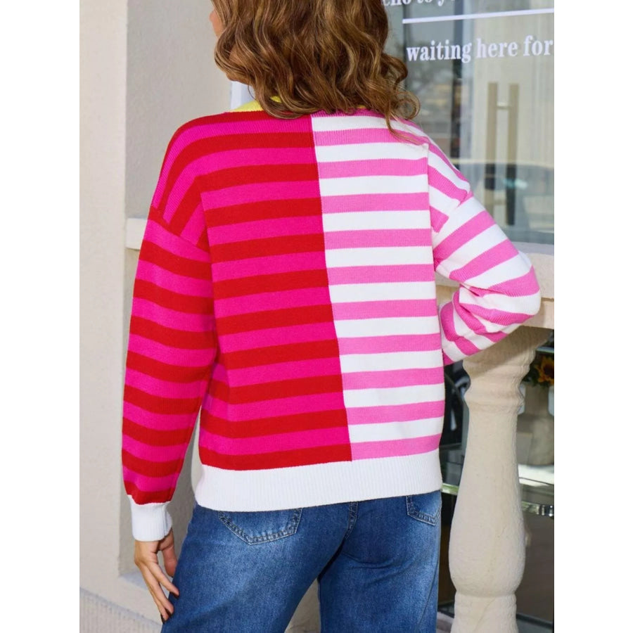 Striped Round Neck Long Sleeve Sweater Apparel and Accessories
