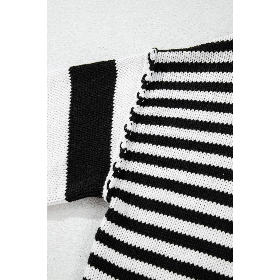 Striped Round Neck Long Sleeve Sweater Apparel and Accessories