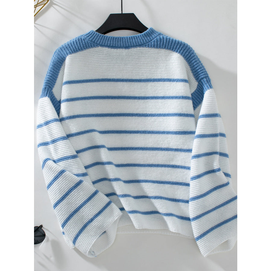 Striped Round Neck Long Sleeve Sweater Apparel and Accessories