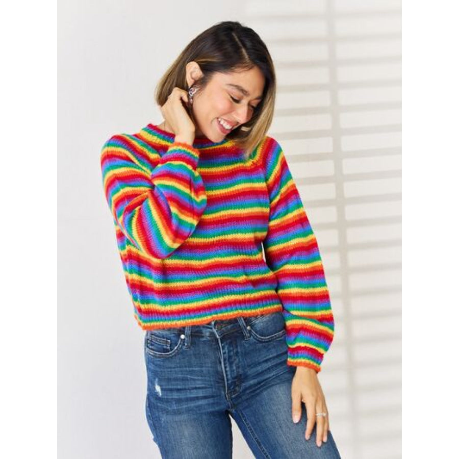Striped Round Neck Long Sleeve Sweater Apparel and Accessories