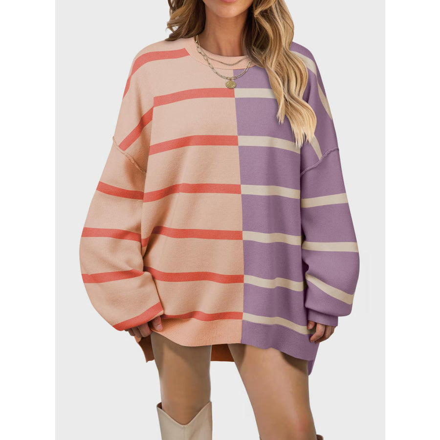 Striped Round Neck Long Sleeve Sweater Apparel and Accessories