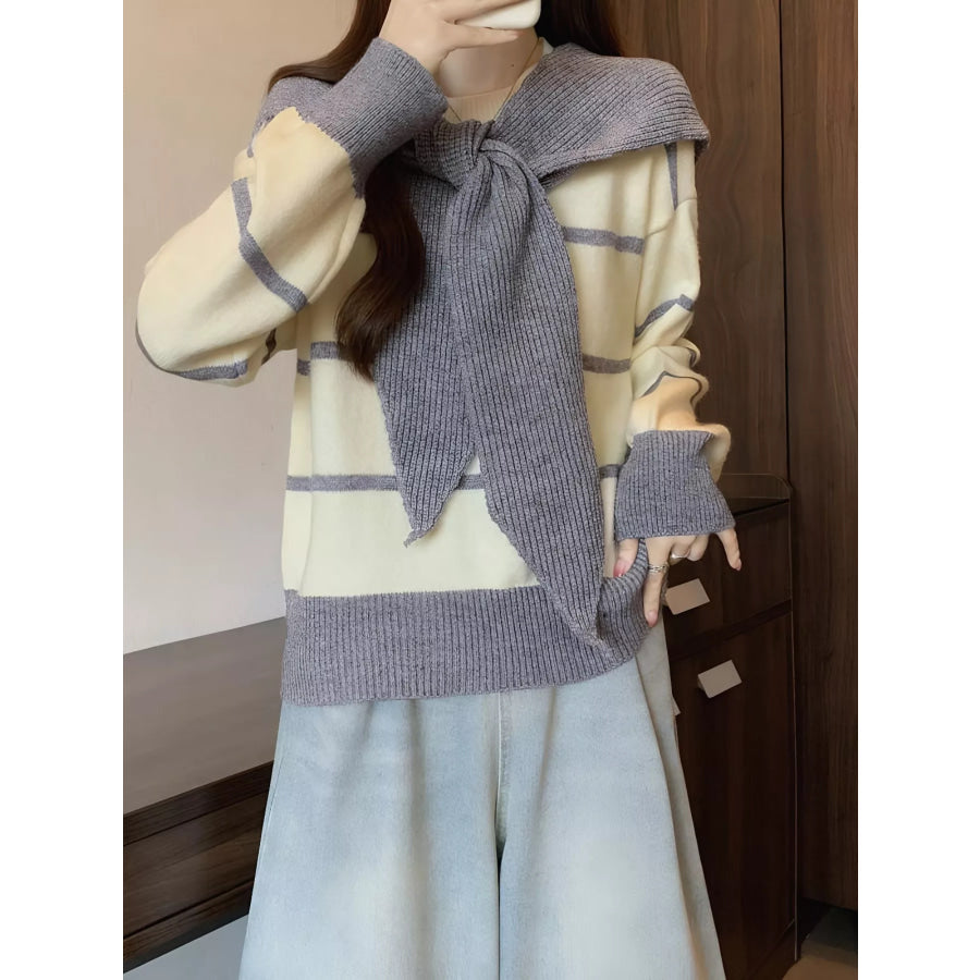 Striped Round Neck Long Sleeve Sweater Apparel and Accessories