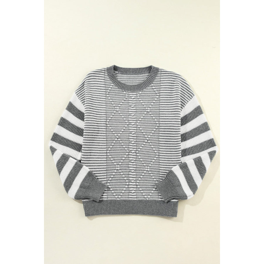 Striped Round Neck Long Sleeve Sweater Apparel and Accessories