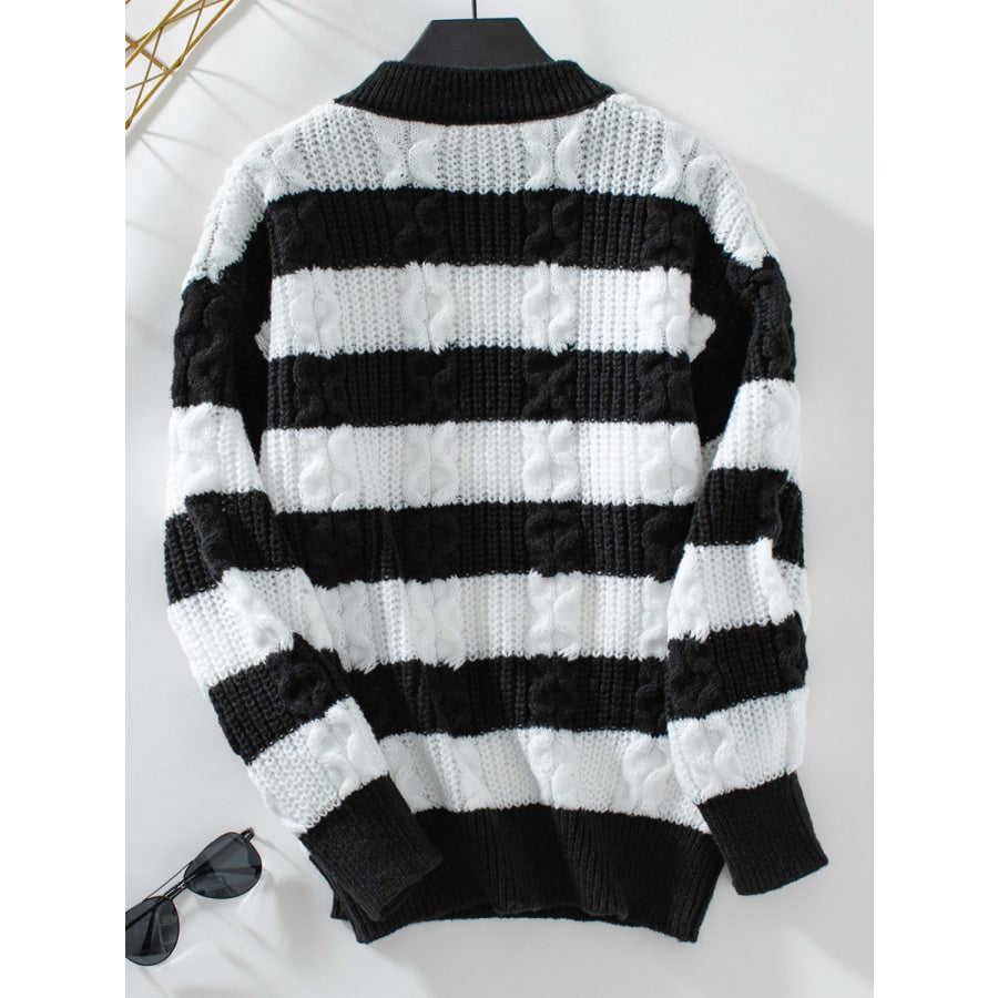 Striped Round Neck Long Sleeve Sweater Apparel and Accessories