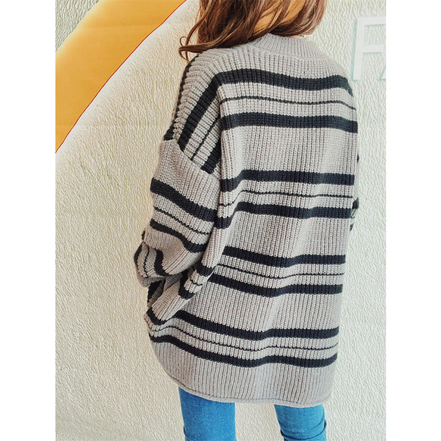 Striped Round Neck Long Sleeve Sweater Apparel and Accessories