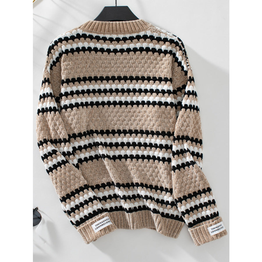 Striped Round Neck Long Sleeve Sweater Apparel and Accessories