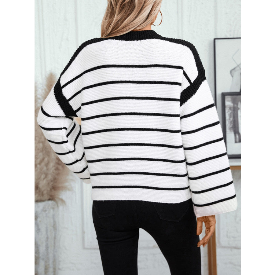 Striped Round Neck Long Sleeve Sweater Apparel and Accessories