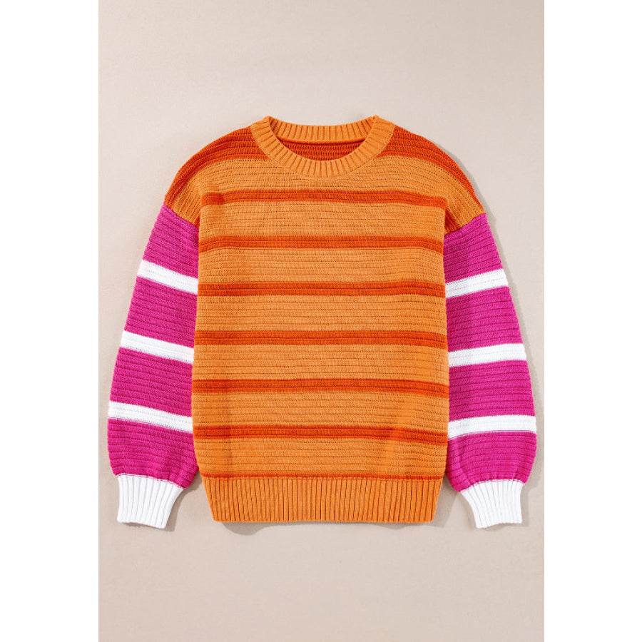 Striped Round Neck Long Sleeve Sweater Apparel and Accessories