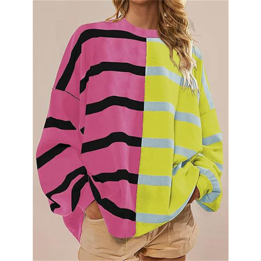 Striped Round Neck Long Sleeve Sweater Apparel and Accessories