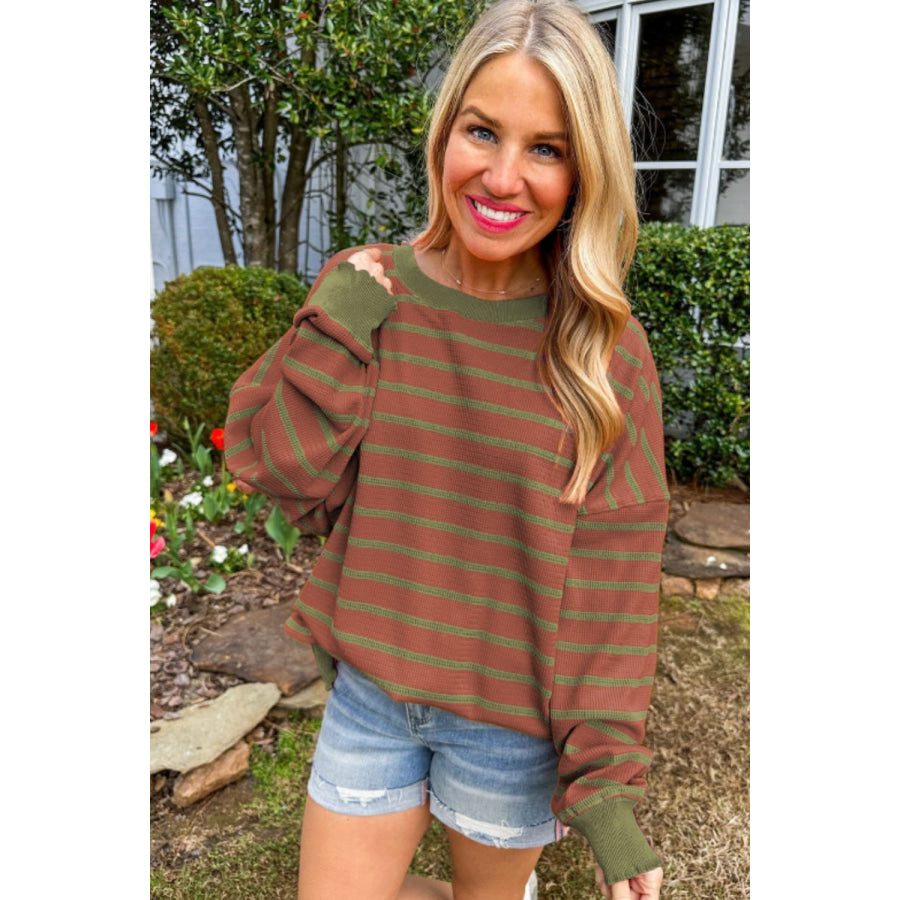 Striped Round Neck Long Sleeve Sweater Apparel and Accessories