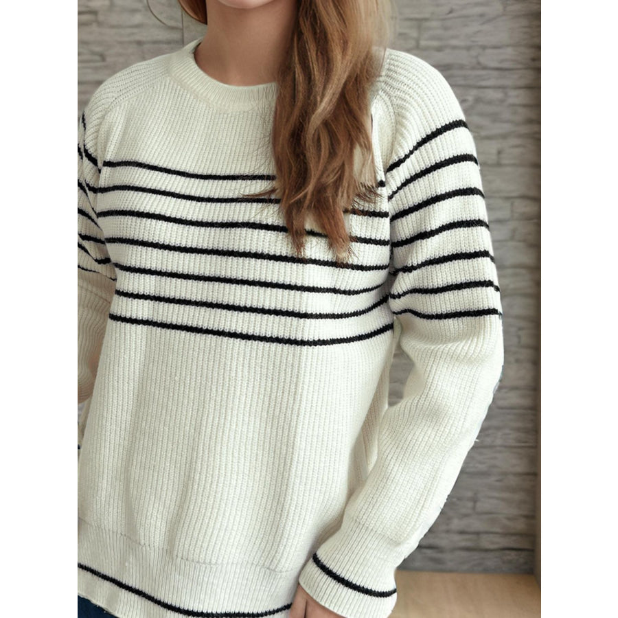 Striped Round Neck Long Sleeve Sweater Apparel and Accessories