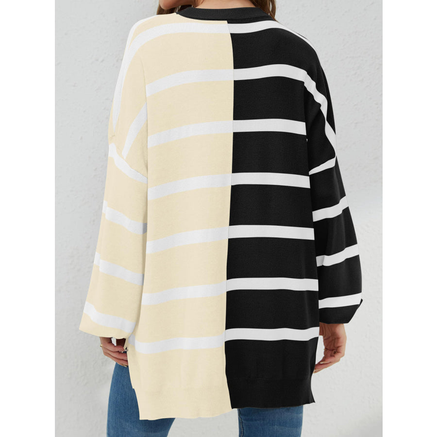 Striped Round Neck Long Sleeve Sweater Apparel and Accessories