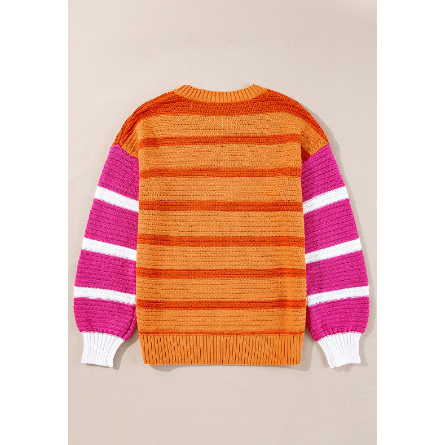 Striped Round Neck Long Sleeve Sweater Apparel and Accessories