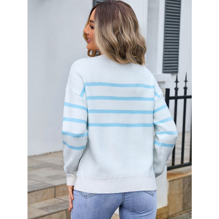 Striped Round Neck Long Sleeve Sweater Apparel and Accessories