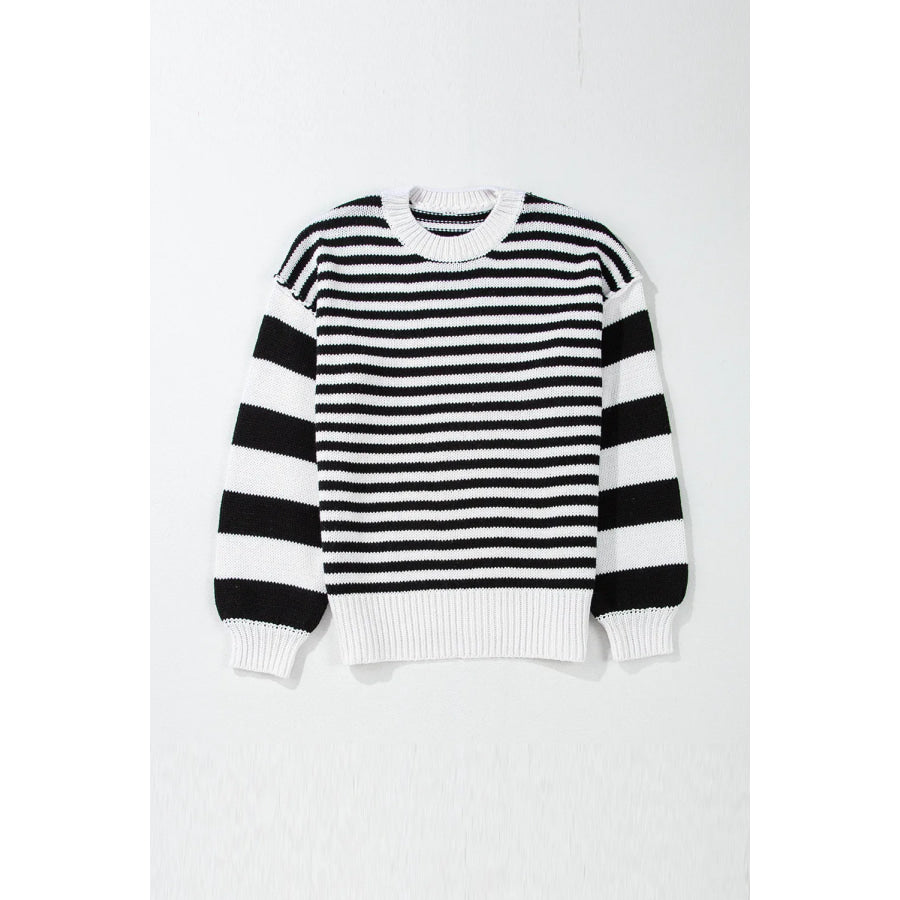 Striped Round Neck Long Sleeve Sweater Apparel and Accessories