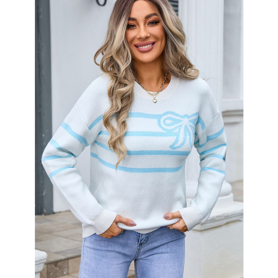 Striped Round Neck Long Sleeve Sweater Apparel and Accessories