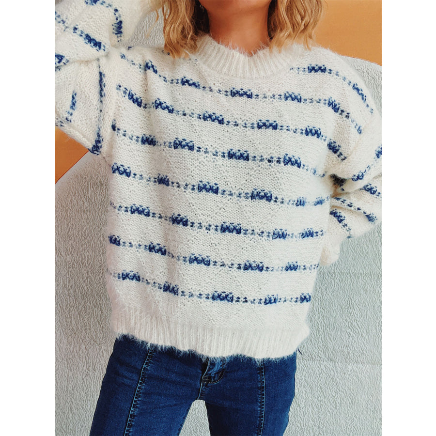 Striped Round Neck Long Sleeve Sweater Apparel and Accessories