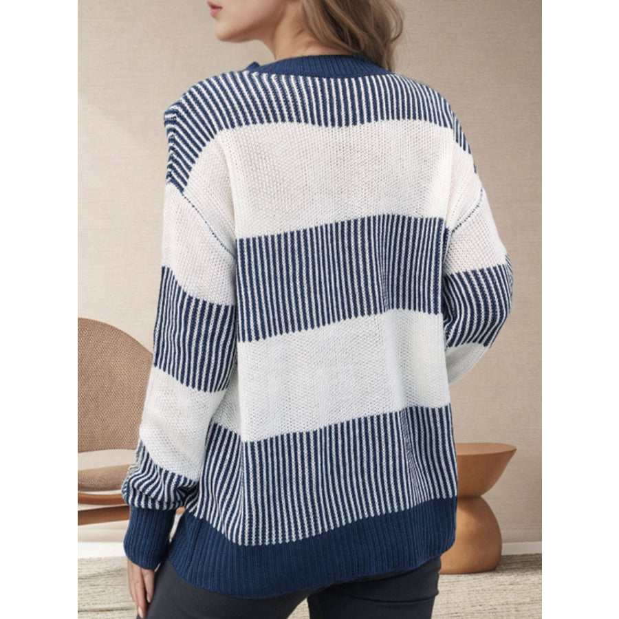 Striped Round Neck Long Sleeve Sweater Apparel and Accessories