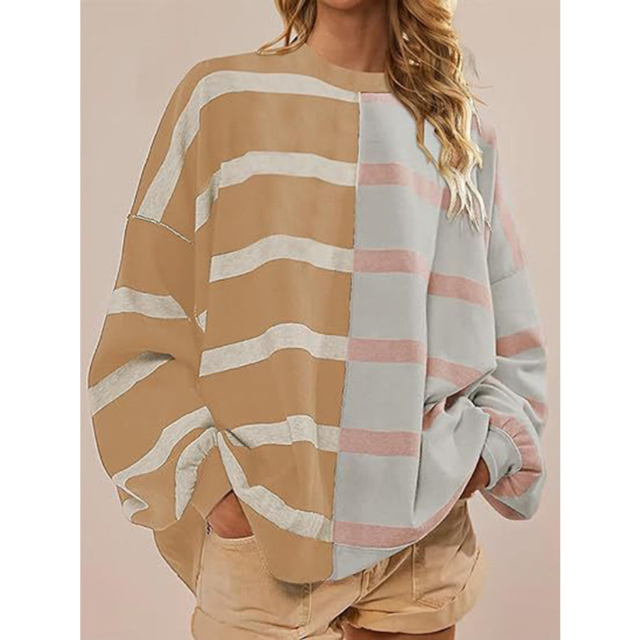 Striped Round Neck Long Sleeve Sweater Apparel and Accessories