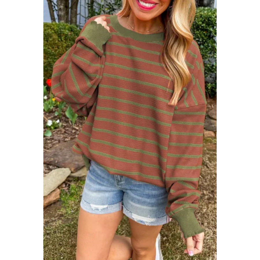 Striped Round Neck Long Sleeve Sweater Apparel and Accessories