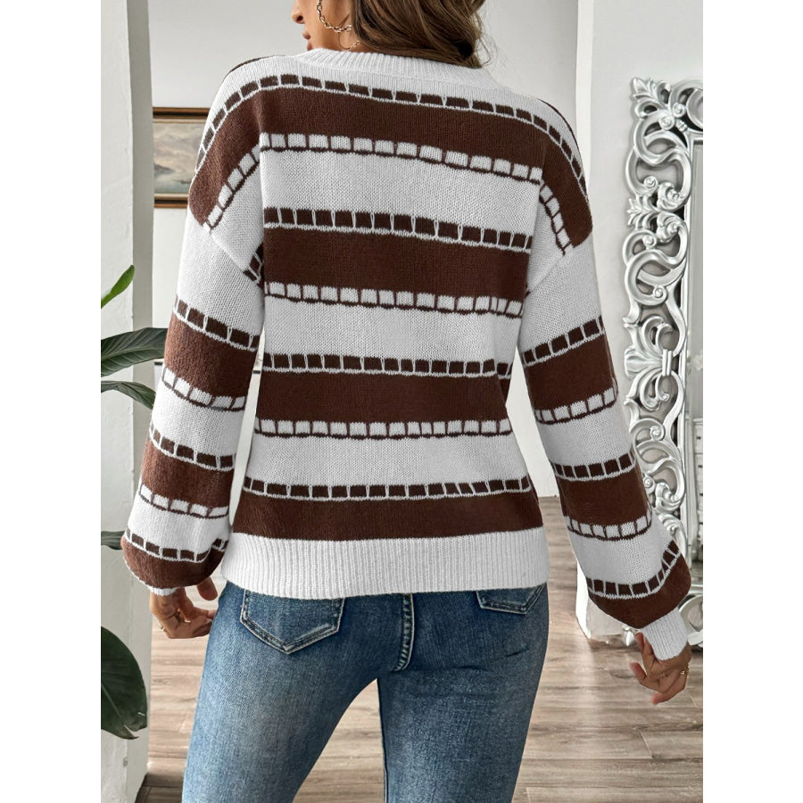 Striped Round Neck Long Sleeve Sweater Apparel and Accessories