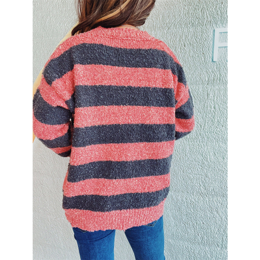 Striped Round Neck Long Sleeve Sweater Apparel and Accessories