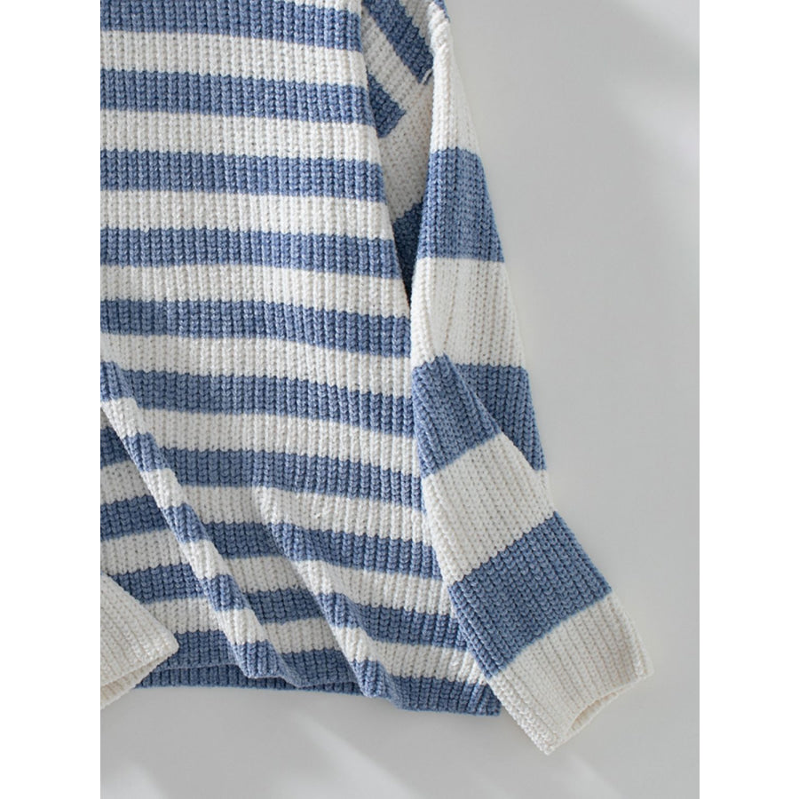 Striped Round Neck Long Sleeve Sweater Apparel and Accessories