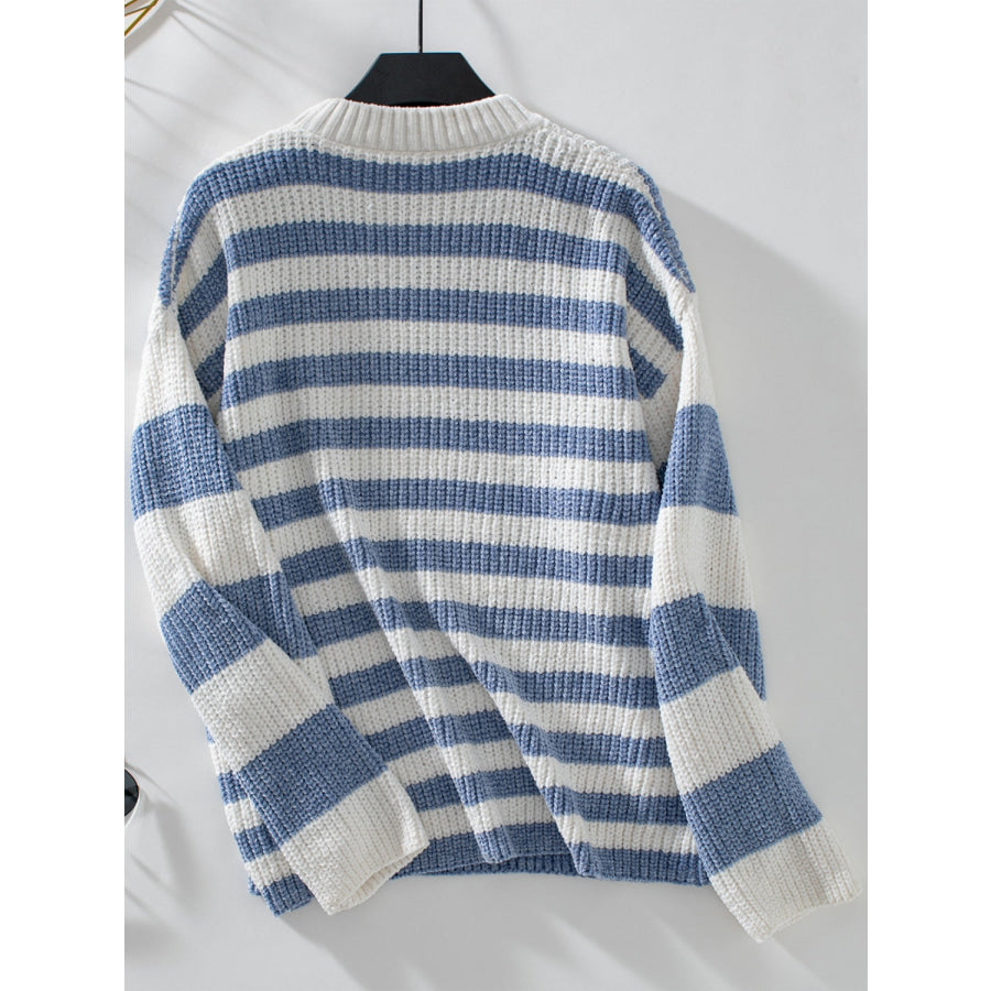 Striped Round Neck Long Sleeve Sweater Apparel and Accessories