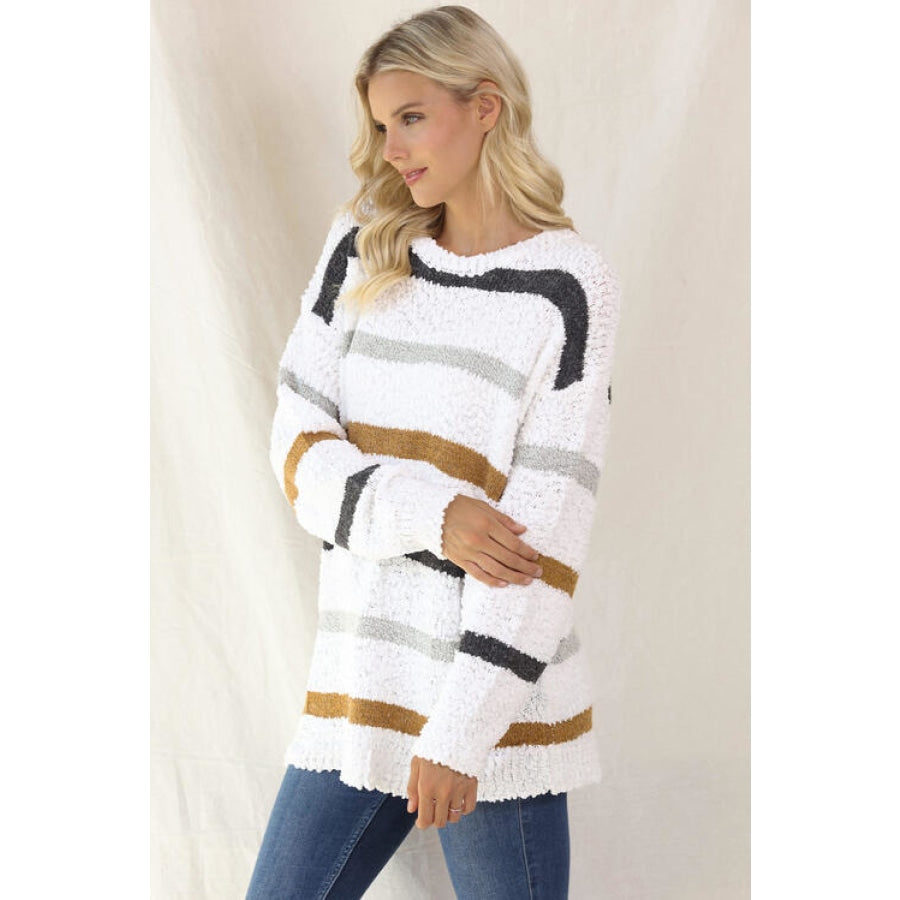 Striped Round Neck Long Sleeve Sweater Clothing