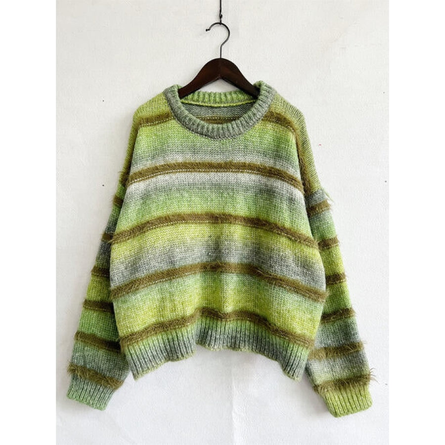 Striped Round Neck Long Sleeve Sweater Clothing