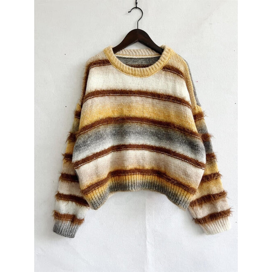 Striped Round Neck Long Sleeve Sweater Clothing