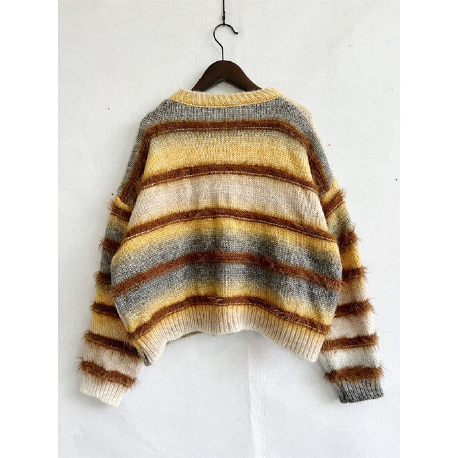 Striped Round Neck Long Sleeve Sweater Clothing