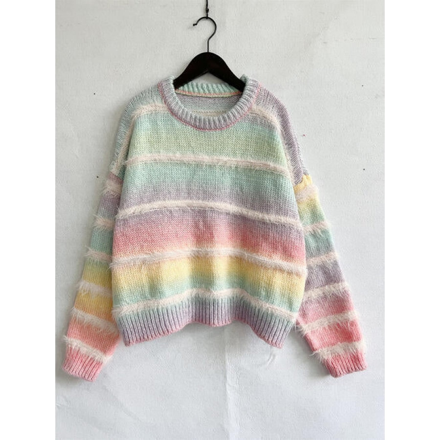 Striped Round Neck Long Sleeve Sweater Clothing