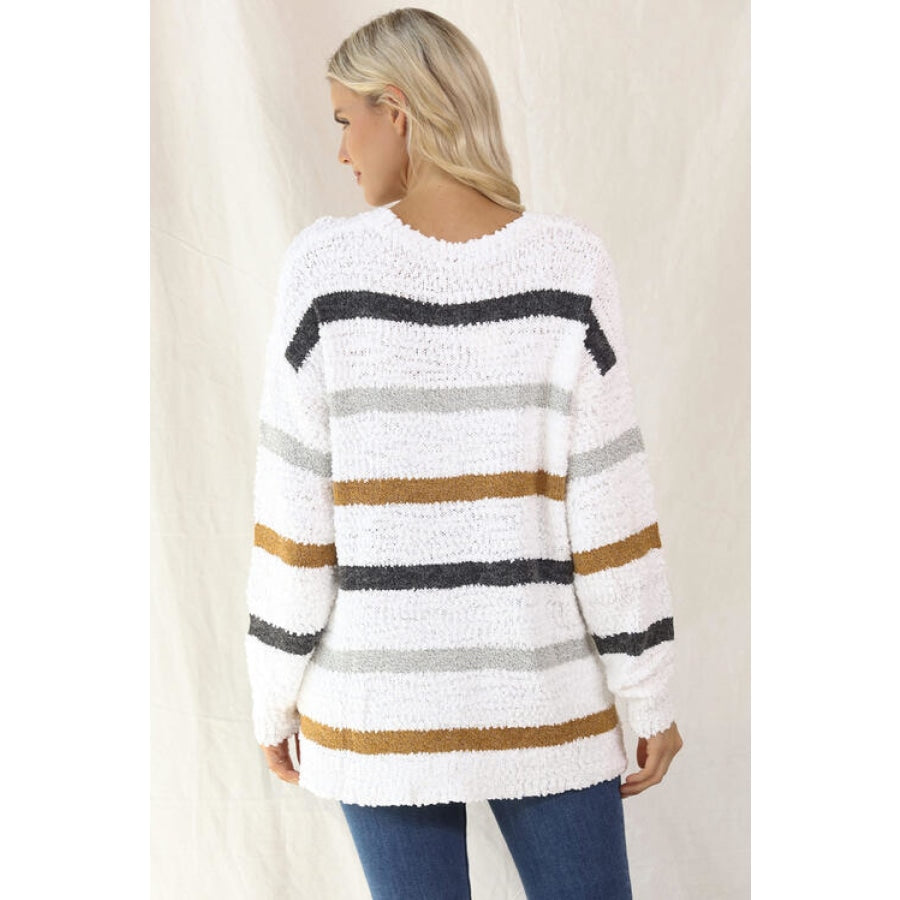 Striped Round Neck Long Sleeve Sweater Clothing