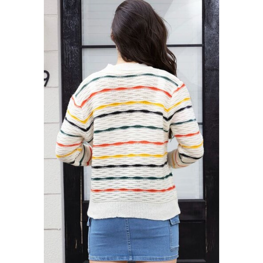 Striped Round Neck Long Sleeve Sweater Clothing