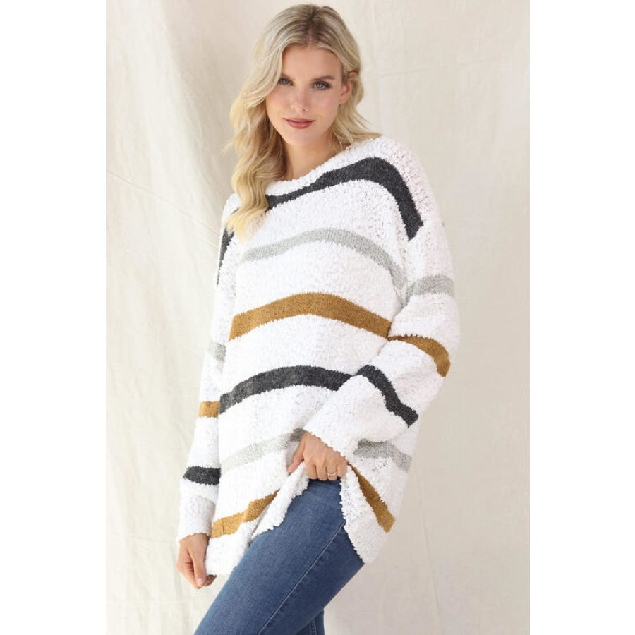 Striped Round Neck Long Sleeve Sweater Clothing