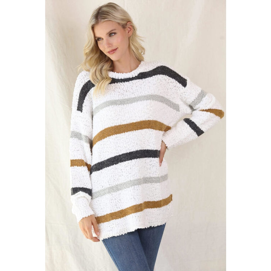 Striped Round Neck Long Sleeve Sweater Clothing