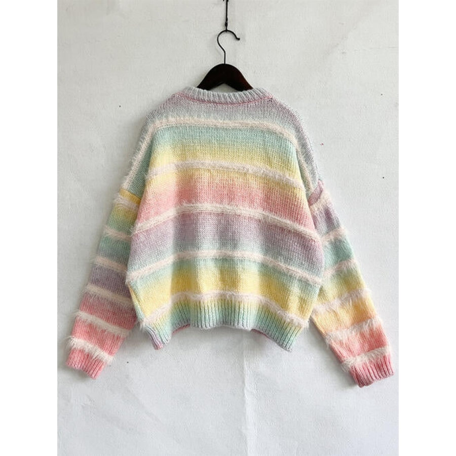 Striped Round Neck Long Sleeve Sweater Clothing